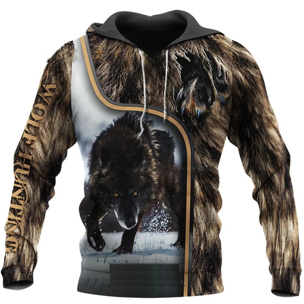 Streetwear Brand Tracksuit - Wolf hoodie motif pria, jaket Sweatshirt