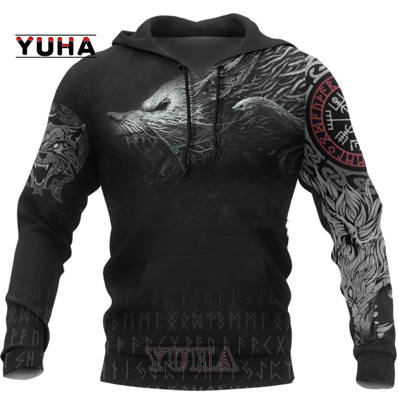 Wolf hoodie motif pria, jaket  - Streetwear Brand Tracksuit ulasan dan harga